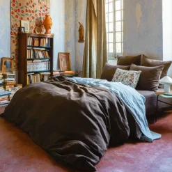 Drap plat en lin lavé - Bleu Tyrrhénien