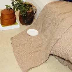 Drap plat en lin lavé - Carreaux Brun Cha Iro