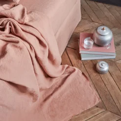 Drap plat en lin lavé - Rose Argile