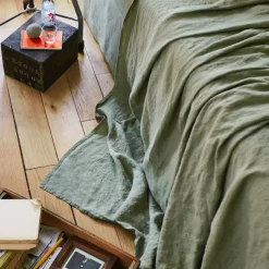 Drap plat en lin lavé - Vert Komorebi