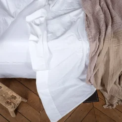Drap plat en percale de coton - Blanc Craie