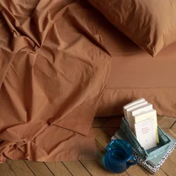 Drap plat en percale de coton - Brun