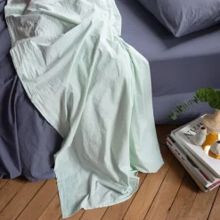 Drap plat en percale de coton - Bleu d'Eau