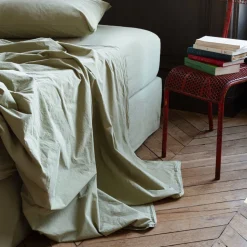 Drap plat en percale de coton - Vert Lichen
