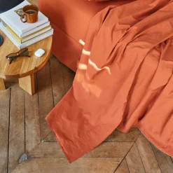 Drap plat en percale de coton - Rouge Ocre