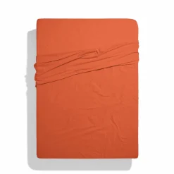 Drap plat en percale de coton - Rouge Ocre