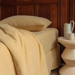 Drap-housse en gaze de coton - Jaune Batignolles