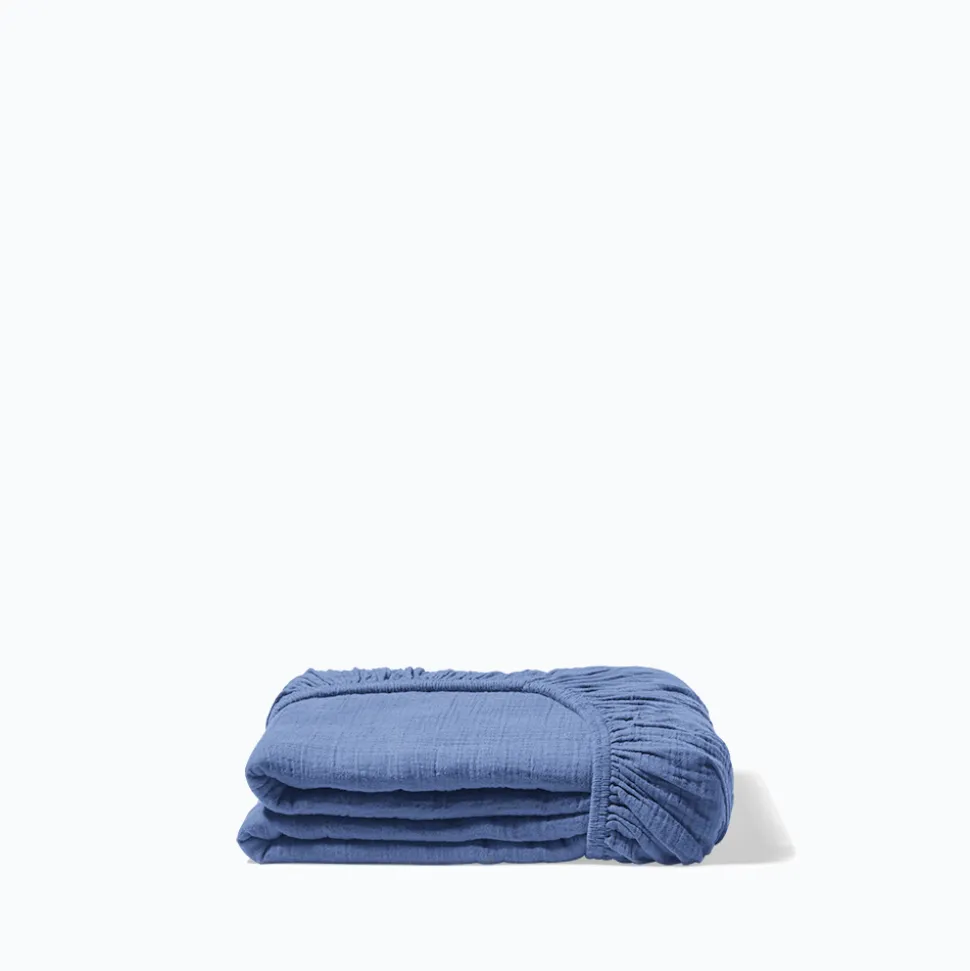 Drap-housse en gaze de coton - Bleu Pompidou