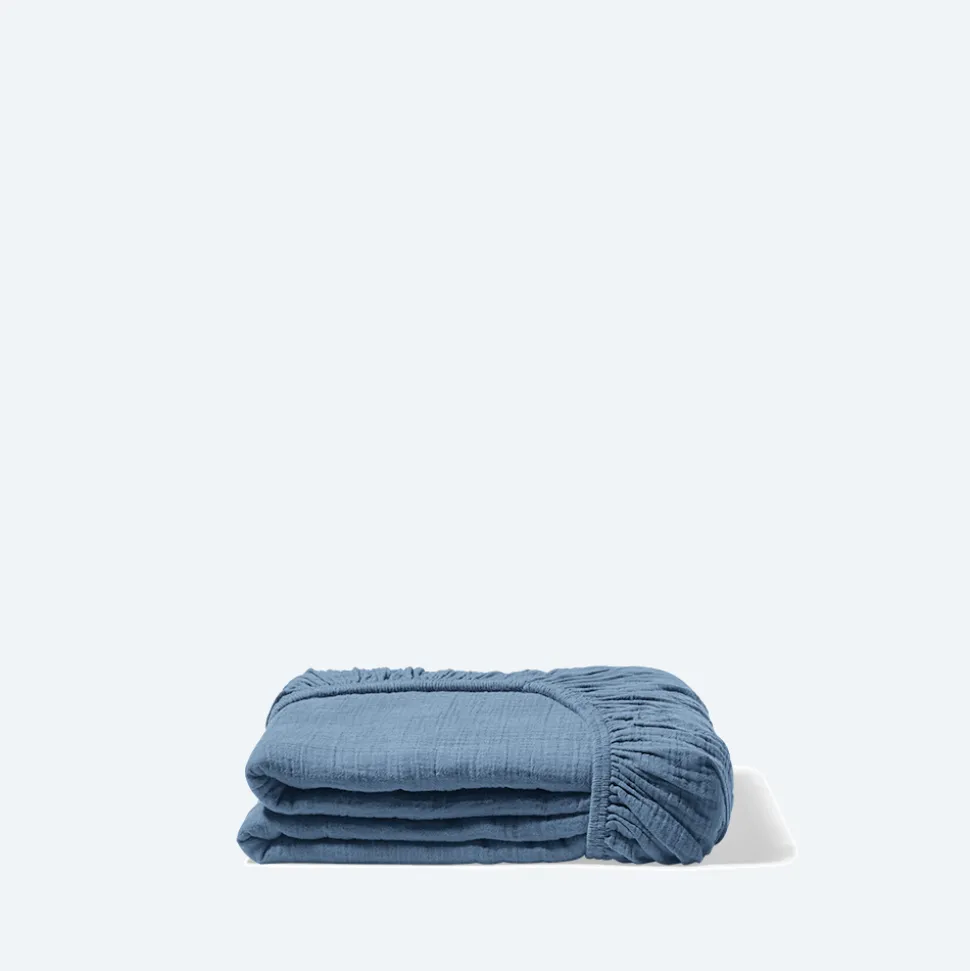 Drap-housse en gaze de coton - Bleu Zinc