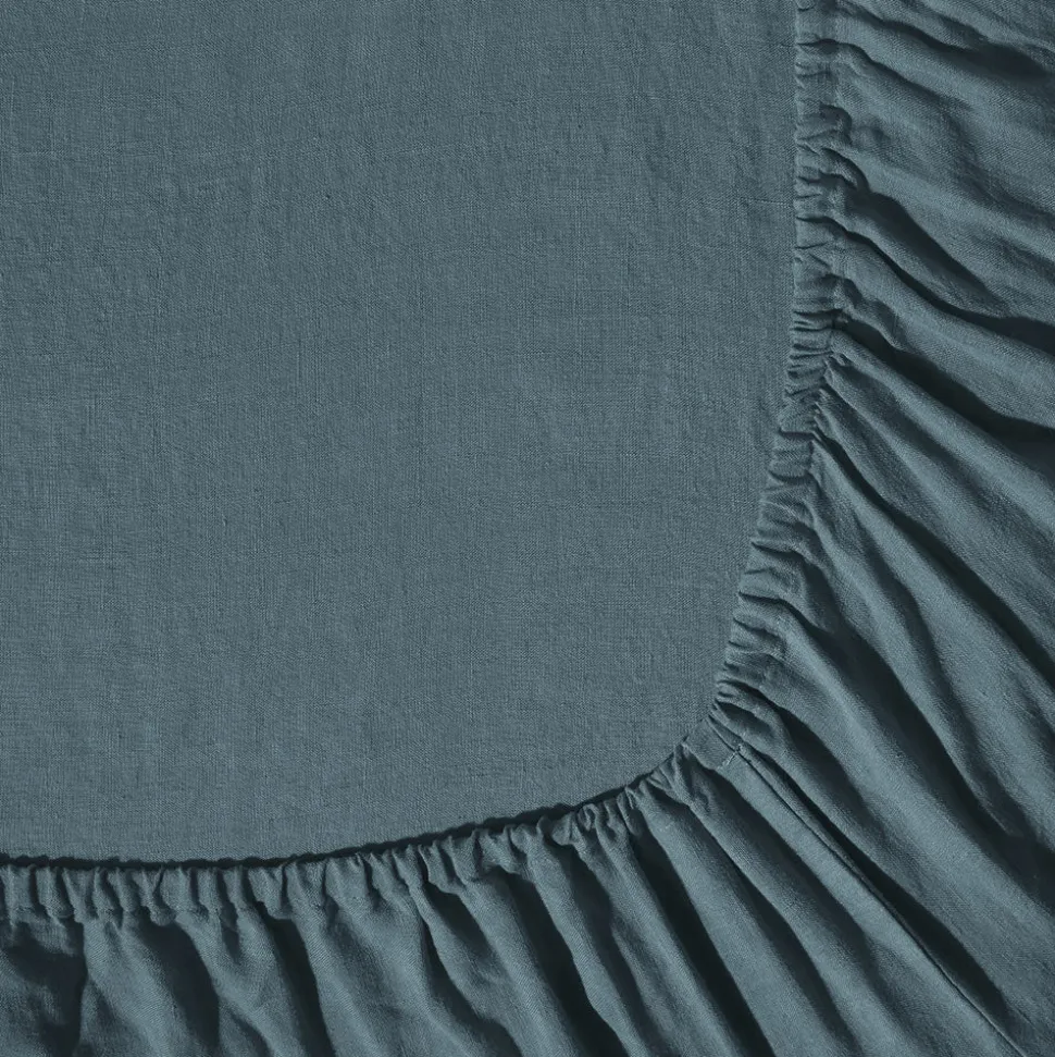 Drap-housse en lin lavé - Bleu Pétrole
