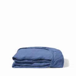 Drap-housse en lin lavé - Bleu Paros