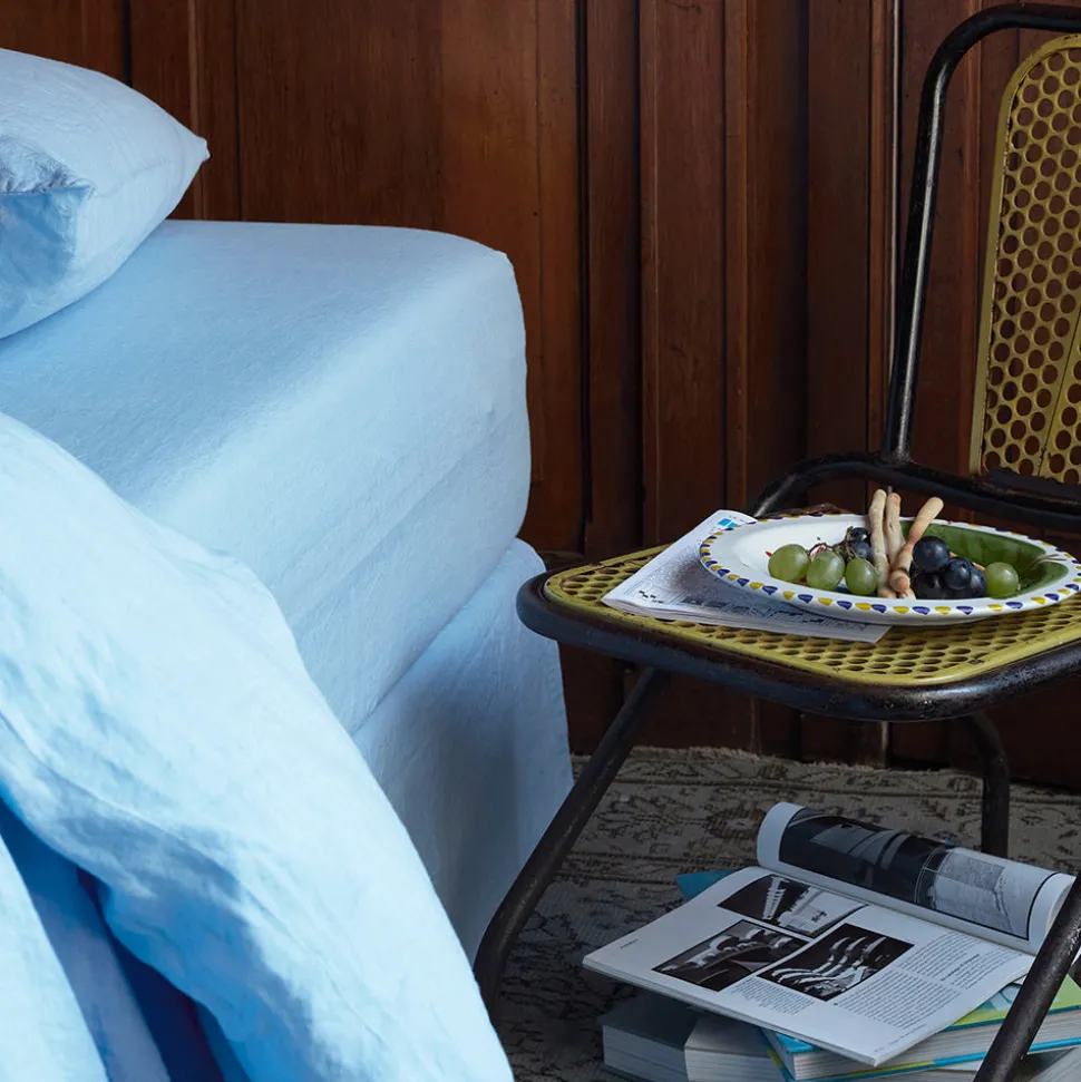 Drap-housse en lin lavé - Bleu Tyrrhénien