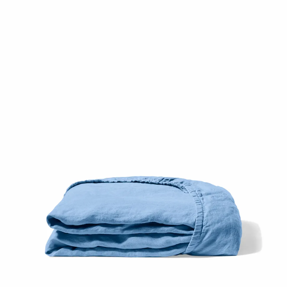 Drap-housse en lin lavé - Bleu Tyrrhénien