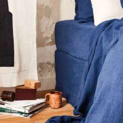 Drap-housse en lin lavé - Bleu Shibori