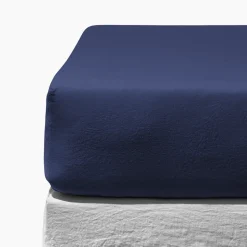 Drap-housse en lin lavé - Bleu Shibori