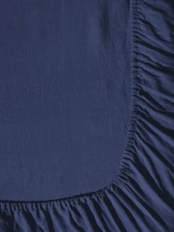 Drap-housse en lin lavé - Bleu Shibori