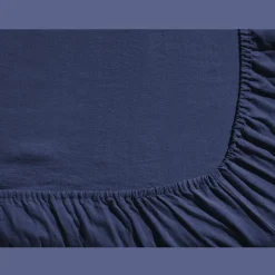 Drap-housse en lin lavé - Bleu Shibori