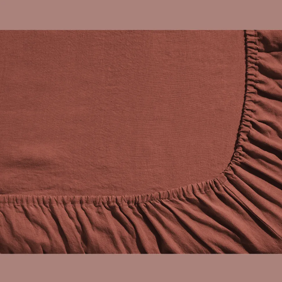Drap-housse en lin lavé - Rouge Urushi