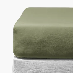 Drap-housse en lin lavé - Vert Komorebi