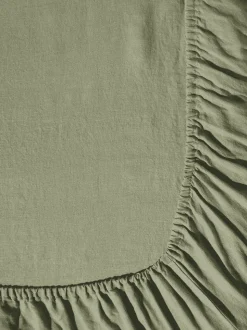 Drap-housse en lin lavé - Vert Komorebi