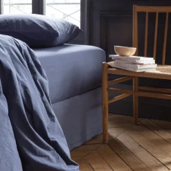 Drap-housse en percale de coton - Bleu d'Orage