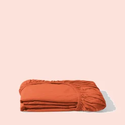 Drap-housse en percale de coton - Rouge Ocre