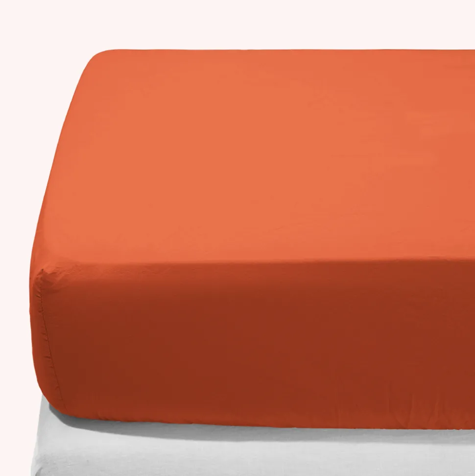 Drap-housse en percale de coton - Rouge Ocre