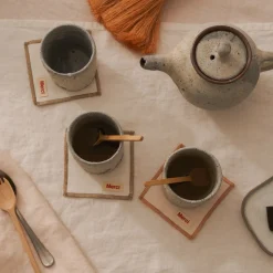Ensemble de 6 dessous de verre en lin lavé - Blanc Gres