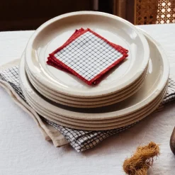 Ensemble de 6 dessous de verre en lin lavé - Carreaux Bleu Shibori