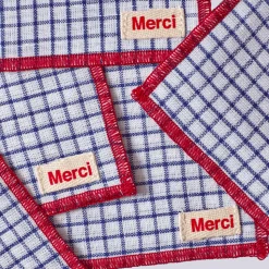 Ensemble de 6 dessous de verre en lin lavé - Carreaux Bleu Shibori
