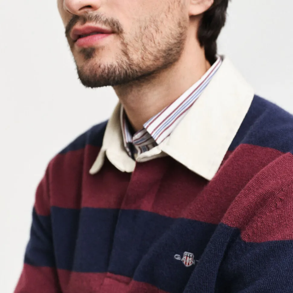 GANT - Polo Extrafine Rayé Rugger - Marine