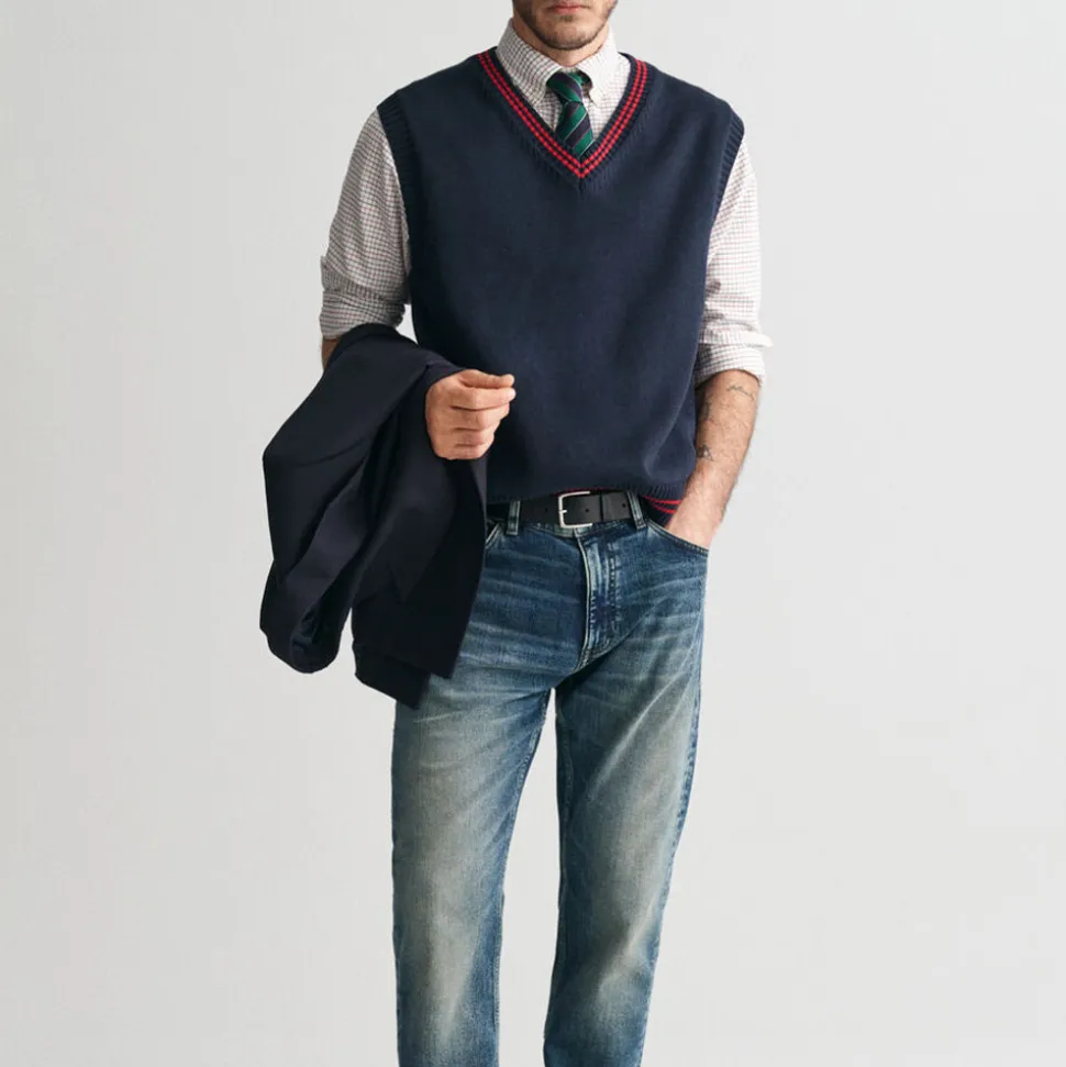 GANT - Pull Col V - Evening Blue