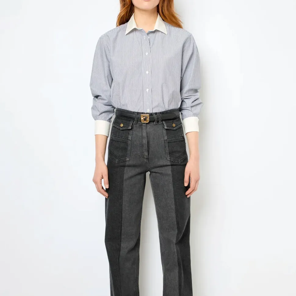 Gerard Darel - Chemise à rayures et col blanc - Anthracite