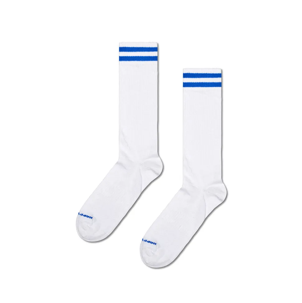 Happy Socks - Chaussettes Hautes Solid - Blanc & bleu