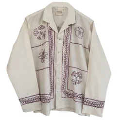 Harago - Chemise brodé Floral - Blanc & Rouge