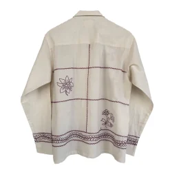Harago - Chemise brodé Floral - Blanc & Rouge