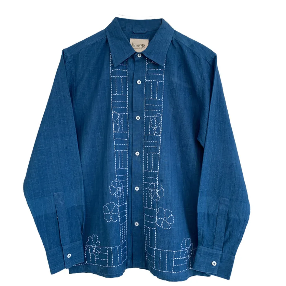 Harago - Chemise Kantha Floral - Bleu