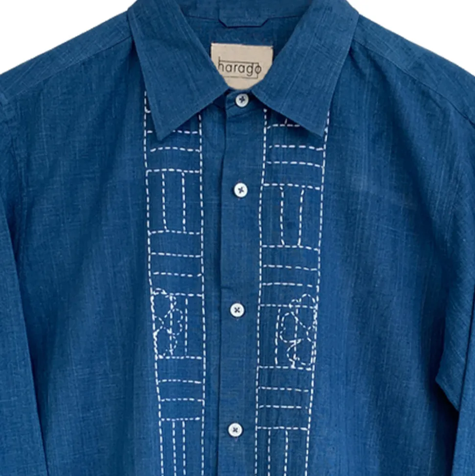 Harago - Chemise Kantha Floral - Bleu
