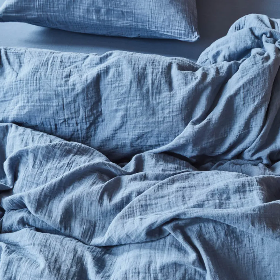 Housse de couette en gaze de coton - Bleu Zinc