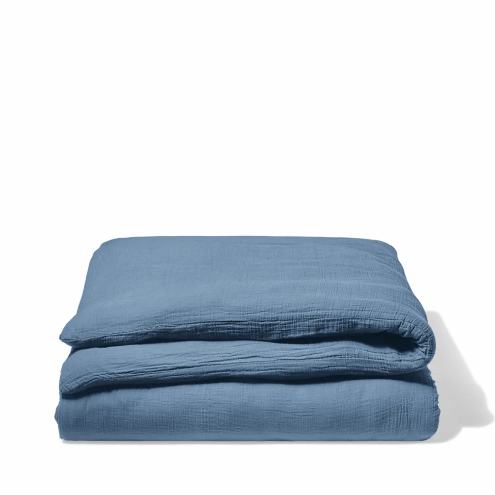 Housse de couette en gaze de coton - Bleu Zinc