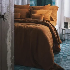 Housse de couette en lin lavé - Brique de Sienne