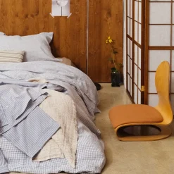 Housse de couette en lin lavé - Carreaux Bleu Shibori