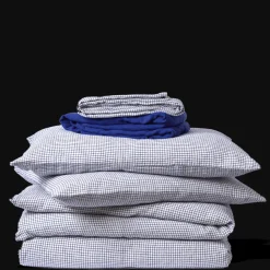 Housse de couette en lin lavé - Carreaux Bleu Shibori