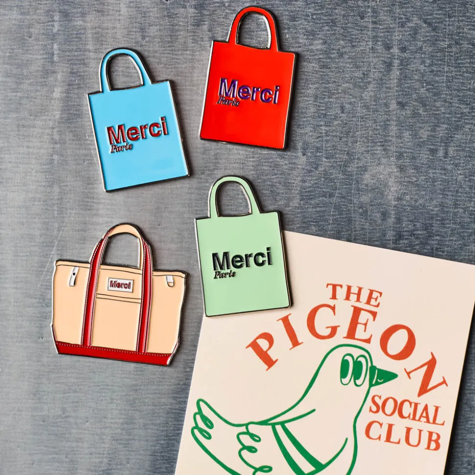 Magnet en métal Merci - Tote bag Bleu