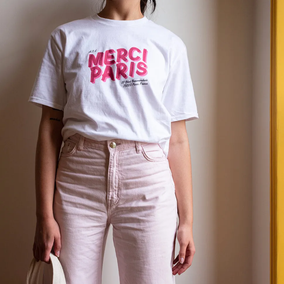 Merci - T-shirt unisexe - Blanc & Logo Rouge