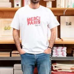 Merci - T-shirt unisexe - Blanc & Logo Rouge