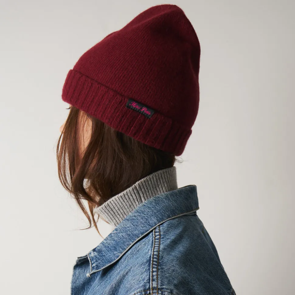 Merci - Bonnet en laine et cachemire - Bordeaux & Rose