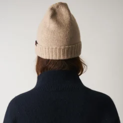 Merci - Bonnet en laine et cachemire - Beige & Rouge