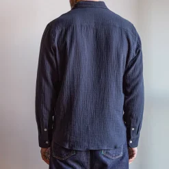 Merci - Chemise Gaspard en gaze de coton - Bleu Marine