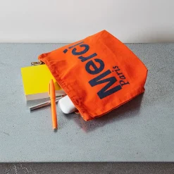 Merci - Pochette en coton - Orange & Bleu Marine